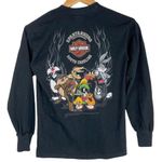 Y2K Harley Davidson Looney Tunes Retro Graphic Long Sleeve Shirt Sz XS/S Black Photo 1