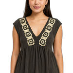 Lucky Brand  V Neck Top Size M Crochet V Neck Granny Square Photo 0