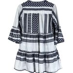 Mi Ami White Blue 100% Cotton Textured 3/4 Sleeve Tiered Mini Dress Photo 4