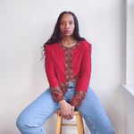 Laurence Kazar  Silk Beaded Vintage Jacket Top Red Small Large Medium Photo 2