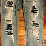 Bebe Jeans rhinestone patches Embellishment Ripped Size 26 Denim #1496 BLUE S 26 Photo 0