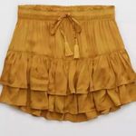 Aerie Size S Mini Skirt Sweet N’ Silky In Honey Ruffle Layers Satin Elastic NEW Photo 1