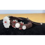 Handcrafted Jade Floral Beaded Knotted Adjustable Bracelet Boho Beachy White Photo 1