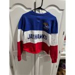 Champion KANSAS JAYHAWKS BLUE BLOCKED LONG SLEEVE CREW SWEATSHIRT cropped Small Photo 4