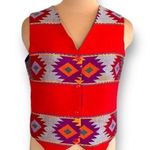 Vintage Orvis Vest Red Multicolored Southwest Woven Geometric Aztec Waistcoat Red Size M Photo 11