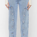 Maniere De Voir  Blue Straight Leg Jeans with Button Detail Photo 0