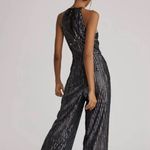 Anthropologie Maeve by  Disco Halter Wide Leg Metallic‎ Striped Jumpsuit Size 8 Photo 5