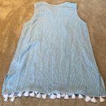 Tahari  Linen Sleeveless Tassel Hem Aqua White Stripe Swim Cover Dress Sz LARGE Photo 8