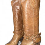 White Mountain Vintage Cowboy Boots Distressed Brown Leather Buckles Knee High Heel Woman's 10 Photo 0