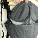 Commense Sheer Mesh Panel Velvet Bow Strap Cropped Blouse S NWT Photo 9