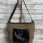 Brighton VTG Purse Janie Shoulder Bag Brown Black Patent Leather Woven Straw Y2k Photo 0