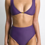 New 93 PlayStreet Chloe Plum High Rise Bikini Bottom Purple Size L Photo 0