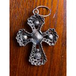 Rhinestone Cross Pendant Statement Religious Charm‎ Silver Tone Photo 1