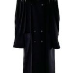 Vintage 80s 100% wool leather shoulder double breasted long over coat size XXL Black Photo 9