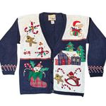 Crystal Kobe Vintage Ugly Christmas Sweater Ramie Snowman Bells Elf Blue Large Photo 0