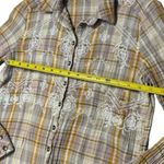 Free People  Plaid Floral Embroidered Gauze Button Up Cabin Holiday Dainty XS Photo 8