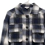 La Miel Plaid Flannel Oversized Shirt Jacket Navy Blue & White Size Small Photo 2