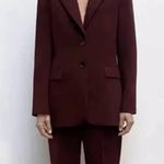 ZARA  STRAIGHT CUT BLAZER OVERSIZED JACKET WINE BURGUNDY SIZE XS NEW Photo 7