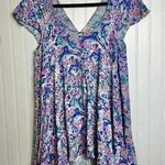 Matilda Jane  Blue Paisley V-Neck Tunic Size Medium Flowy, Short Sleeve C31 Photo 0