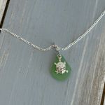 Handmade NEW So Pretty Sea Turtle & Sea Glass Pendant Necklace 16” W A 3” Ext Chain Photo 6