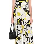 MEIMEIJ YELLOW BLACK SMOCKED BACK ADJUSTABLE SPAGHETTI STRAP BELTED JUMPSUIT S Photo 1