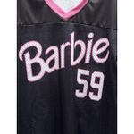 Barbie Black/Pink Short Sleeve Jersey Top Size Small V Neck Lined Mattel Graphic Pink Photo 1