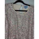CeCe  Sequin Short-Sleeve Blouse 14 Multicolor Holiday New Years Festive Sparkle Photo 1