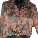 Just Polly Oriental Asian Dragon Crop Top Size XL‎ Floral Black Long Sleeve Photo 1