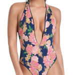 Maaji  Reversible Cheeky Plunge One Piece Swimsuit Small Blue‎ Pink Floral Photo 0
