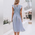 Simplee Apparel Simplee Ruffle Denim Linen Stripe Square Neck cotton Stretch Maxi Dress Pocket Photo 2