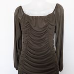 Womens Bodycon Dress Size L Green Ruched Long Sleeve Mesh Clubwear Party Y2K Size L Photo 4