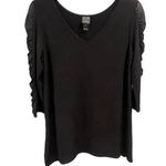 Clara Sun Woo Black Top Size Small Sheer Ruched Sleeves Dressy Casual Holiday Photo 0
