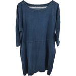 Eileen Fisher Organic Cotton Tunic Dress Denim Chambray Shift Boat Neck Blue M Photo 1