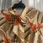 1970s Linda Matthew’s Retro Neutral Geometric Print Short Sleeve Dress Tan Size M Photo 2