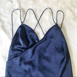The Jetset Diaries  Navy Mini Satin Slip Dress Open‎ Back Spaghetti Strap Medium Photo 2
