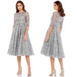 Mac Duggal 20252 Beaded Illusion Neck A-Line Midi Dress Platinum 4 Photo 1