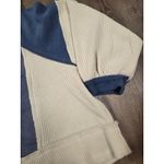 POL  Pieced Split Neck Oversized Top Blue Cream Multi Boxy Sweatshirt Large Photo 1