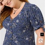 Torrid Fit & Flare Slub Button Up Toe Sleeve Blouse Blue Sz M Photo 2