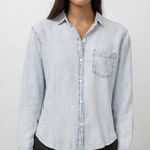 Rails  Ingrid Raw Hem Denim Button Down Shirt Small Light Wash Distressed Western Photo 0