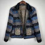 Yak Magik Jacket Women Medium Reversible Embroidered Artsy Boho Silk Blend Nepal Blue Photo 0