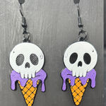 Skull Ice Cream Cone Halloween Earrings 💀🍦🖤 Orange Photo 0