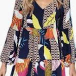 Boutique Vibrant Tiered Mini Dress Tropical Prints V Neck Flowy Medium Multiple Photo 0