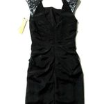 Nicole Miller NWT Black Stretch Silk Open Back Sequin Yoke Ruched Sheath Dress 8 Photo 6