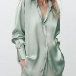ZARA  Satin Button Up in Sage Green Photo 0