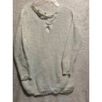 Derek Heart XL Cream Cable Knit Lace Up V Neck Distressed Tunic Sweater Photo 5