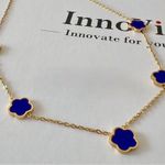 18K Gold Plated Blue Clover Necklace stainless steel Womens jewelry Photo 1