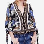 Free People Catch Me If You Can Black Gold Geometric Print Cropped Kimono Top XS Photo 4