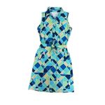 J. McLaughlin Dolly Catalina Cloth Sleeveless Dress Belted Green/Blue Print XS Photo 2