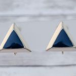 Vintage Clip On Earrings Retro Cream & Blue Triangle Photo 0