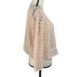 American Eagle  Large Crop Top Crochet Mesh Sheer 3/4 Sleeve Stretch Rear Button Photo 3